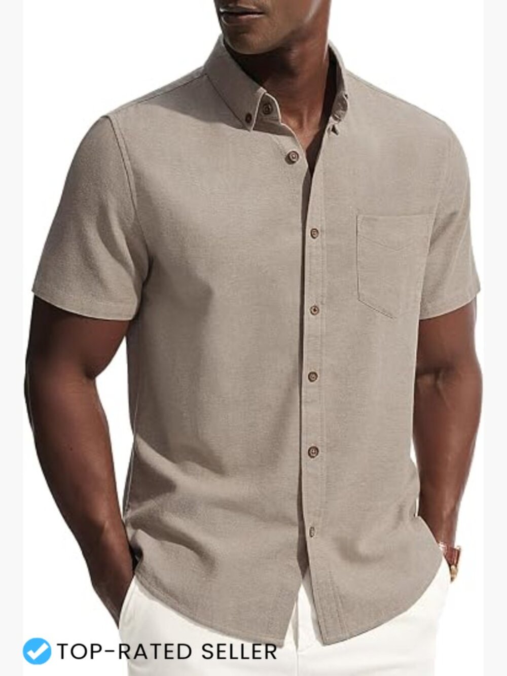 Men's Linen-Cotton Short Sleeve Button Down Shirt Casual Business Dress Shirt